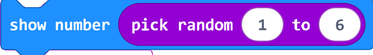 English block: show number, pick random 1 to 6