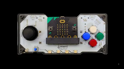 Primo controller with a joystick, four coloured buttons and an LED grid